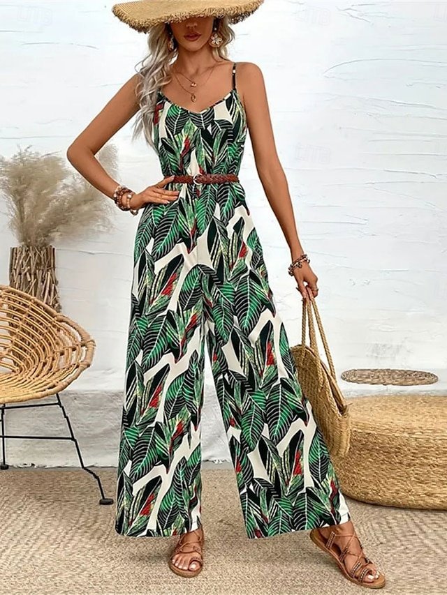 Active Regular Floral V Neck Sleeveless High Waist Jumpsuit - Image 1