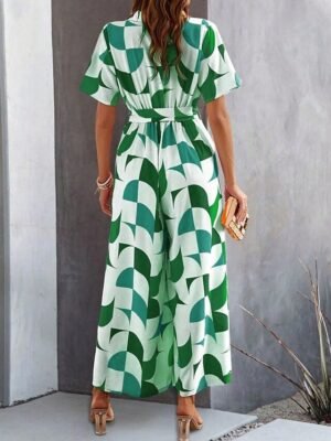 Active Regular Geometric Shirt Collar Short Sleeve Wide Leg Jumpsuit - Image 10