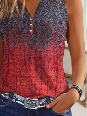 Active Regular Ombre V Neck Sleeveless Regular Top - Image 3