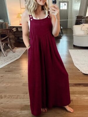 Active Regular Solid Colour Round Neck Sleeveless Summer Jumpsuit - Image 1