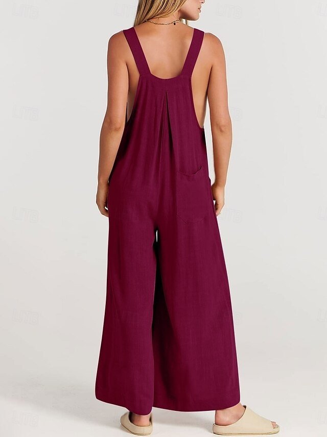 Active Regular Solid Colour Round Neck Sleeveless Summer Jumpsuit - Image 2