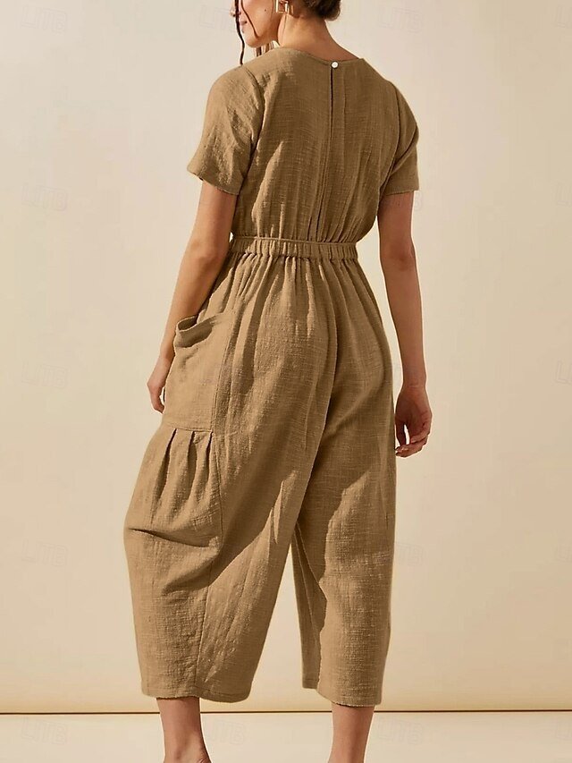 Active Regular Solid Colour Round Neck Short Sleeve Jumpsuit - Image 2