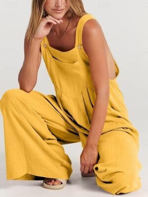 Active Regular Solid Colour Round Neck Sleeveless Summer Jumpsuit - Image 4