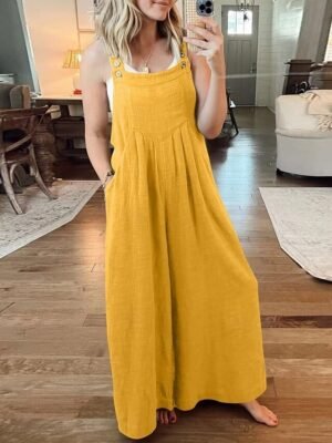 Active Regular Solid Colour Round Neck Sleeveless Summer Jumpsuit - Image 5