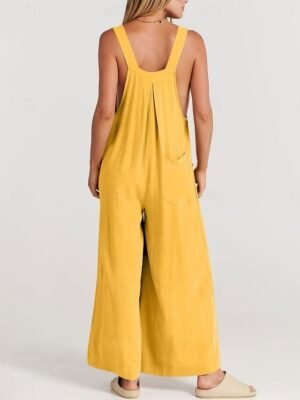 Active Regular Solid Colour Round Neck Sleeveless Summer Jumpsuit - Image 6