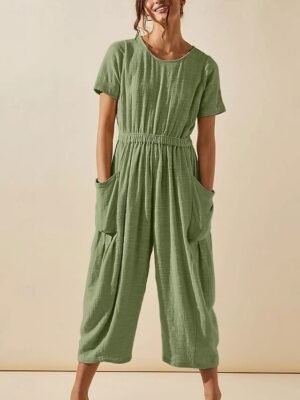 Active Regular Solid Colour Round Neck Short Sleeve Jumpsuit - Image 6