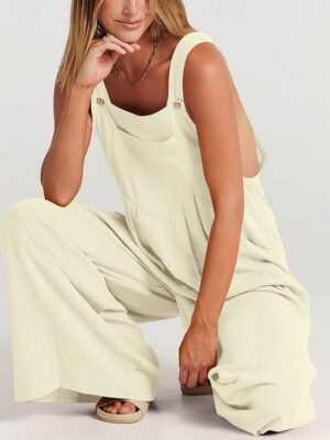 Active Regular Solid Colour Round Neck Sleeveless Summer Jumpsuit - Image 7