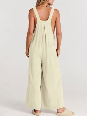 Active Regular Solid Colour Round Neck Sleeveless Summer Jumpsuit - Image 8