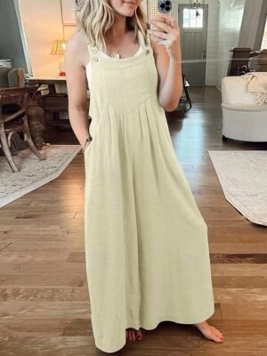 Active Regular Solid Colour Round Neck Sleeveless Summer Jumpsuit - Image 9