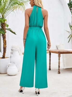 Active Regular Solid Halter Neck Sleeveless High Waist Jumpsuit - Image 15