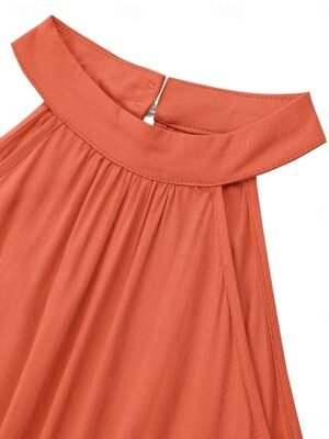 Active Regular Solid Halter Neck Sleeveless High Waist Jumpsuit - Image 5