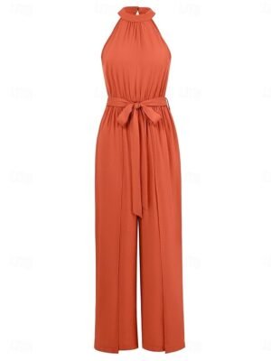 Active Regular Solid Halter Neck Sleeveless High Waist Jumpsuit - Image 9