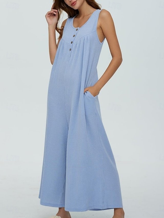 Active Regular Solid U Neck Sleeveless Long Jumpsuit - Image 1