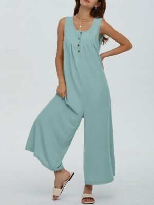 Active Regular Solid U Neck Sleeveless Long Jumpsuit - Image 10