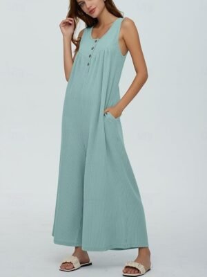 Active Regular Solid U Neck Sleeveless Long Jumpsuit - Image 11