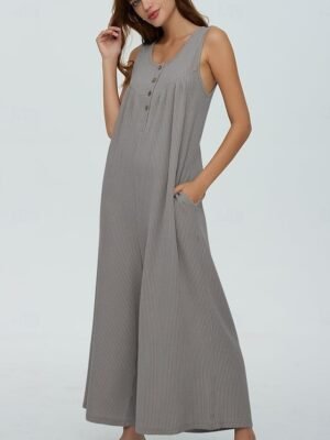 Active Regular Solid U Neck Sleeveless Long Jumpsuit - Image 14