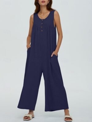 Active Regular Solid U Neck Sleeveless Long Jumpsuit - Image 15
