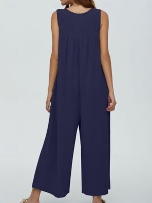 Active Regular Solid U Neck Sleeveless Long Jumpsuit - Image 16