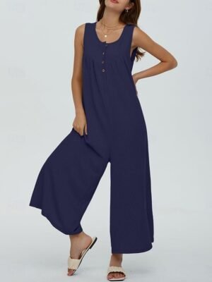 Active Regular Solid U Neck Sleeveless Long Jumpsuit - Image 17