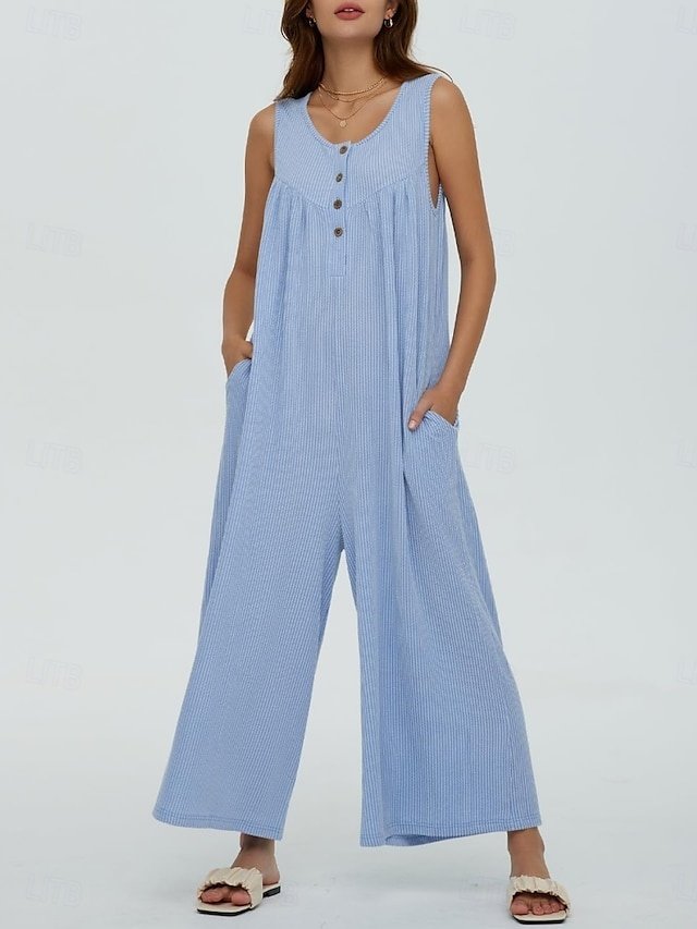 Active Regular Solid U Neck Sleeveless Long Jumpsuit - Image 2