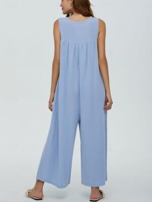 Active Regular Solid U Neck Sleeveless Long Jumpsuit - Image 3