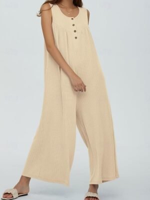 Active Regular Solid U Neck Sleeveless Long Jumpsuit - Image 4