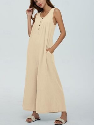 Active Regular Solid U Neck Sleeveless Long Jumpsuit - Image 6