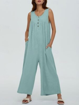 Active Regular Solid U Neck Sleeveless Long Jumpsuit - Image 8