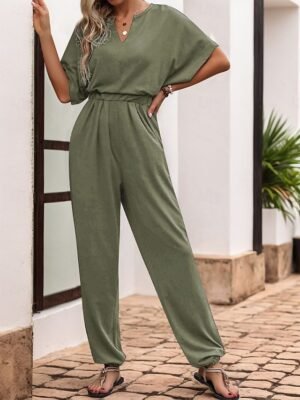 Active Regular Solid V Neck Sleeveless High Waist Jumpsuit - Image 8