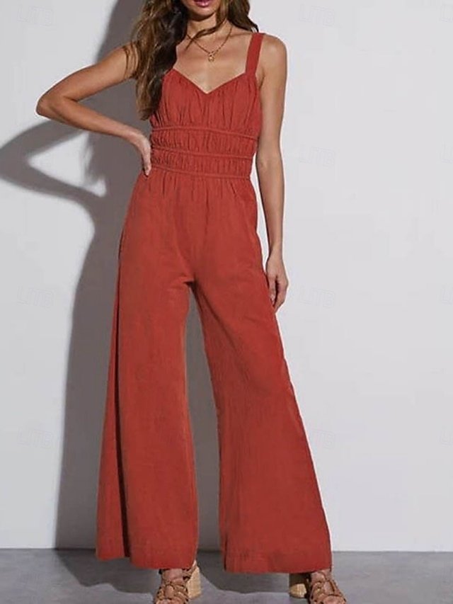 Active Regular Solid V Neck Sleeveless Jumpsuit - Image 1