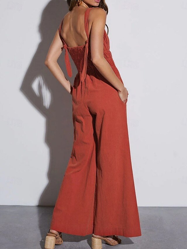 Active Regular Solid V Neck Sleeveless Jumpsuit - Image 2