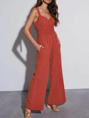 Active Regular Solid V Neck Sleeveless Jumpsuit - Image 3