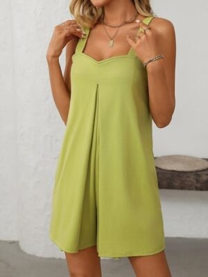 Active Regular Solid V Neck Sleeveless Short Romper - Image 4