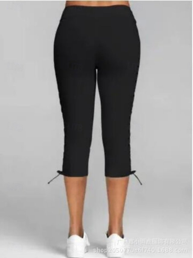Active Slim Fit Plain High Waist Knee Length Capri Pants - Image 1