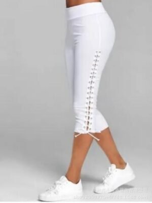 Active Slim Fit Plain High Waist Knee Length Capri Pants - Image 2