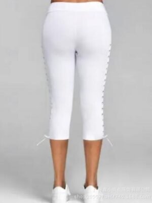 Active Slim Fit Plain High Waist Knee Length Capri Pants - Image 3