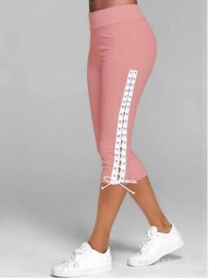 Active Slim Fit Plain High Waist Knee Length Capri Pants - Image 4
