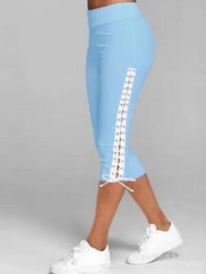 Active Slim Fit Plain High Waist Knee Length Capri Pants - Image 7