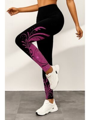 Active Slim Fit Vintage High Waist Full Length 3D Print Leggings - Image 1