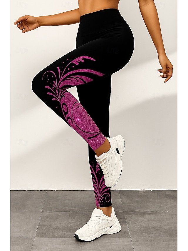Active Slim Fit Vintage High Waist Full Length 3D Print Leggings - Image 1