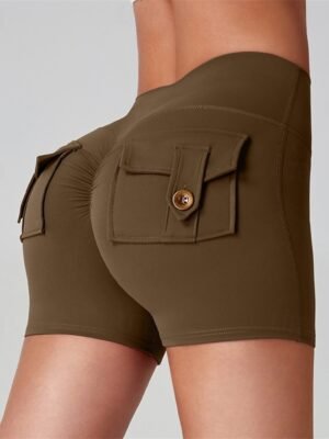 Active Slim Plain Mid Waist Pocket Shorts - Image 1
