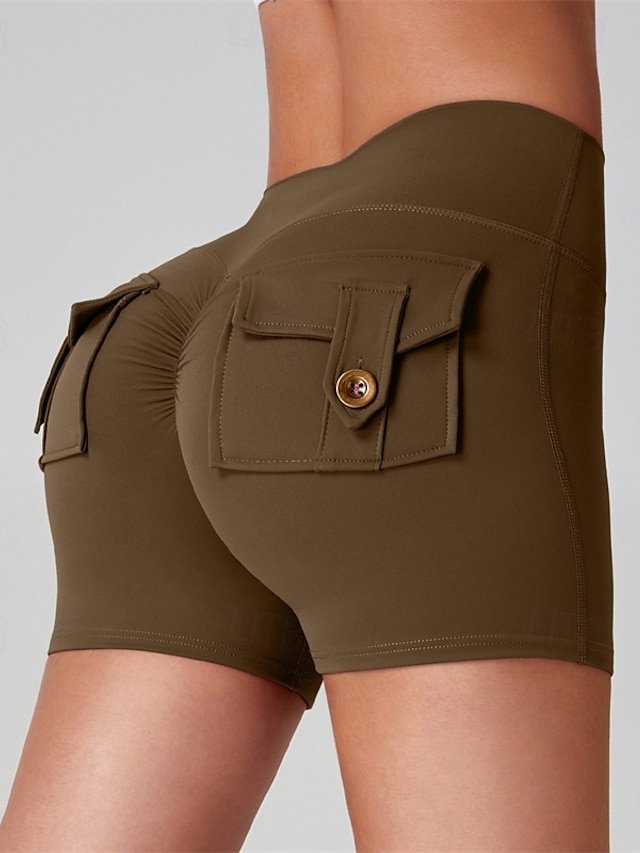 Active Slim Plain Mid Waist Pocket Shorts - Image 1