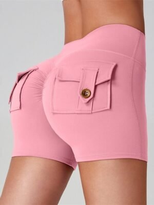 Active Slim Plain Mid Waist Pocket Shorts - Image 16