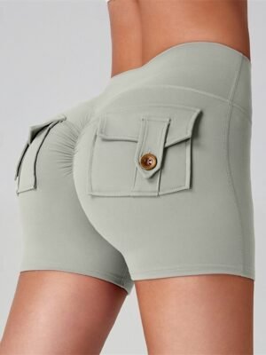 Active Slim Plain Mid Waist Pocket Shorts - Image 20