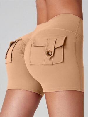 Active Slim Plain Mid Waist Pocket Shorts - Image 22
