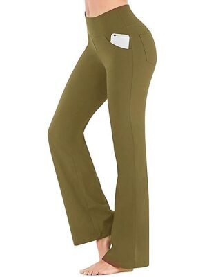 Active Wide Leg High Waist Plain Yoga Pants - Image 37