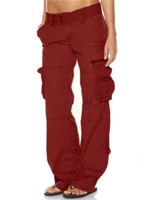 Active Wide Leg Plain Mid Waist Full Length Cargo Pants - Image 1