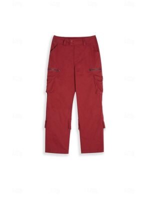 Active Wide Leg Plain Mid Waist Full Length Cargo Pants - Image 11