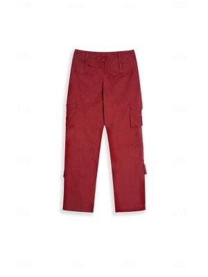 Active Wide Leg Plain Mid Waist Full Length Cargo Pants - Image 12