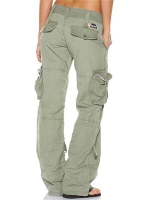Active Wide Leg Plain Mid Waist Full Length Cargo Pants - Image 20